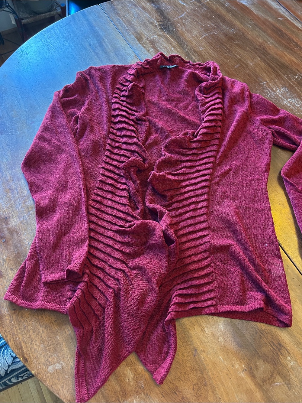 Eileen Fisher Ruffled Open-Front Cardigan - Wine